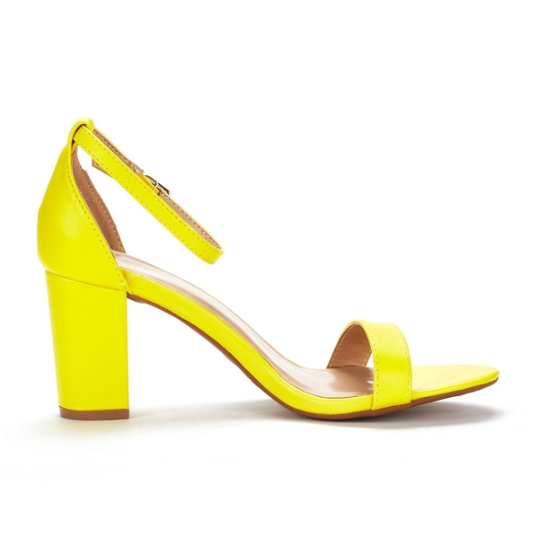 Open Toe Chunky Heel Sandals - YELLOW PU - 3